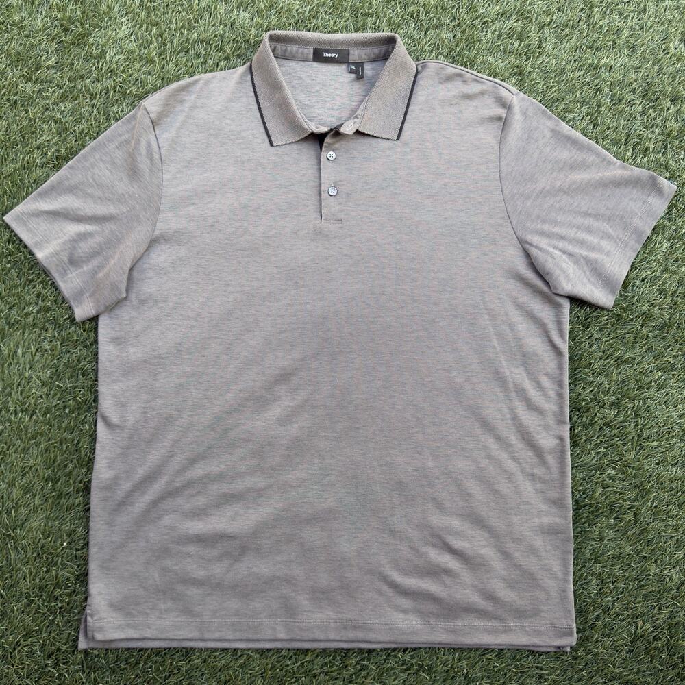 Theory Urban Pique Polo Shirt Grey XXL Pima Cotton Preppy Short Sleeve